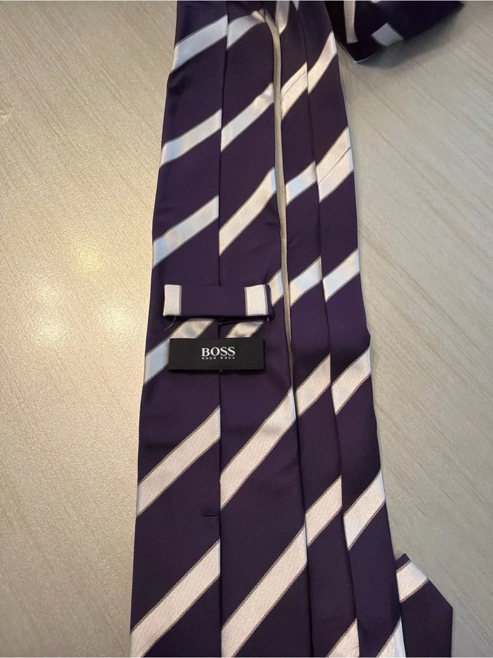 BOSS Purple and Silver Diagonal Stripe Silk Tie